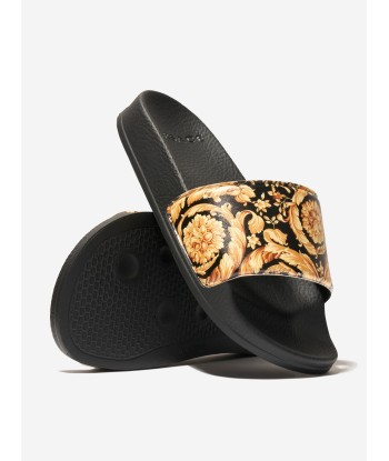 Versace Kids Barocco Sliders in Black Découvrez la collection