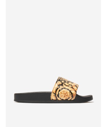 Versace Kids Barocco Sliders in Black Découvrez la collection