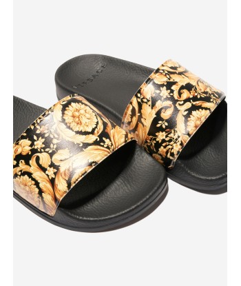 Versace Kids Barocco Sliders in Black Découvrez la collection