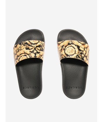 Versace Kids Barocco Sliders in Black Découvrez la collection