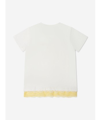 Roberto Cavalli Girls Cotton Logo T-Shirt With Lace Hem prix