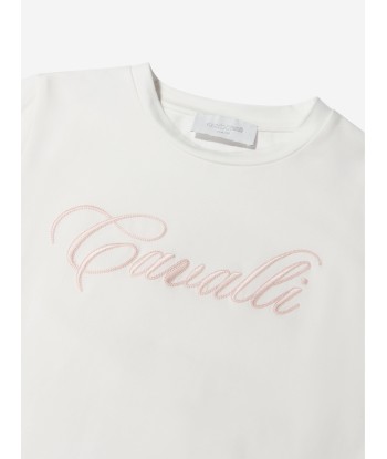 Roberto Cavalli Girls Cotton Logo T-Shirt With Lace Hem prix