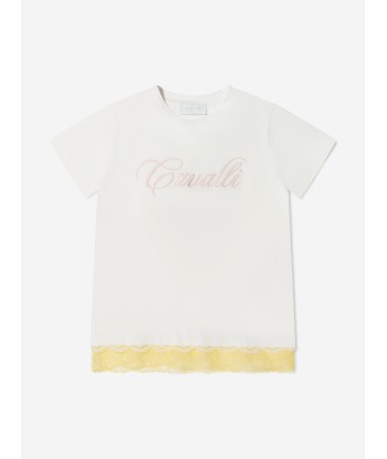 Roberto Cavalli Girls Cotton Logo T-Shirt With Lace Hem prix