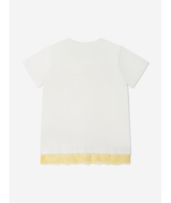 Roberto Cavalli Girls Cotton Logo T-Shirt With Lace Hem prix